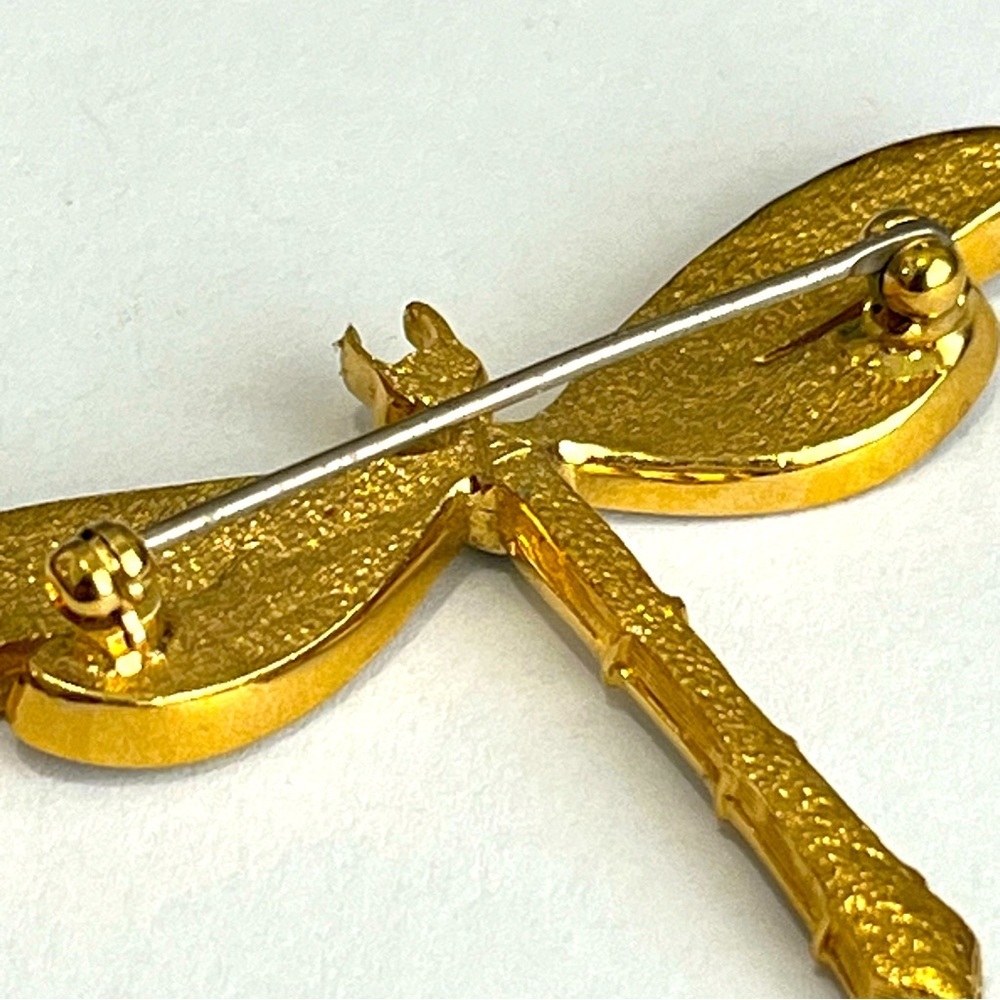 Golden Crystal Dragonfly Brooch Pin 1.25" - Picture 8 of 10